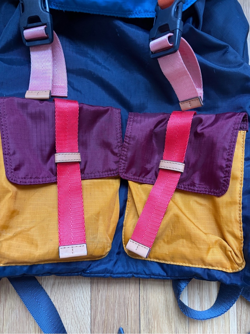 Tory Burch Multicolor Nylon Patchwork Backpack - Blue/Yellow/Burgundy - Picture 2 of 6